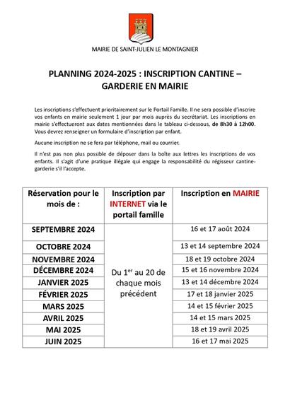 Inscription cantine et garderie périscolaire 2024-2025