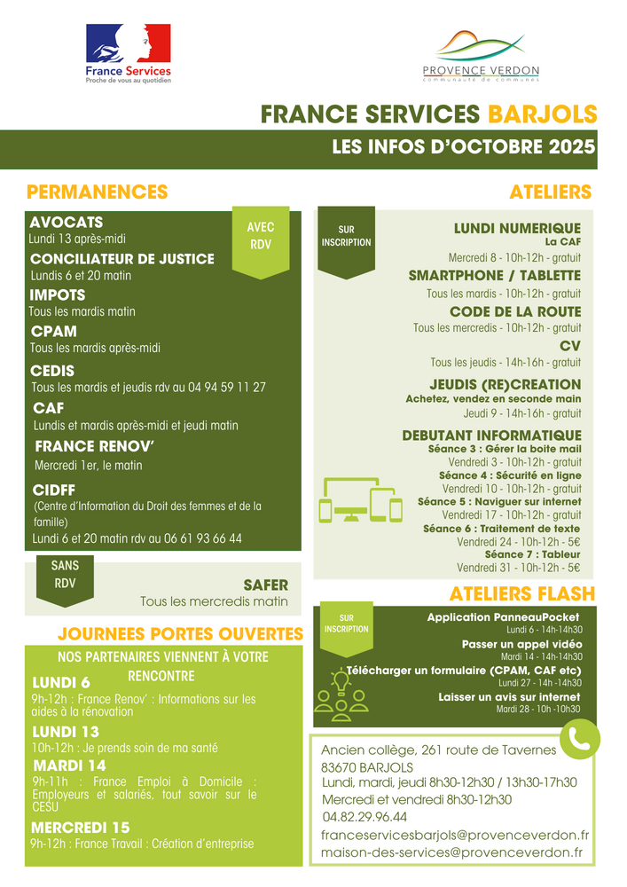 Permanences et ateliers France Services Barjols Permanences et ateliers France Services Barjols