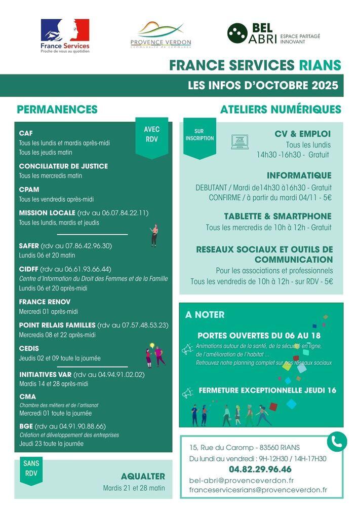 Permanences et ateliers France Services Rians Permanences et ateliers France Services Rians